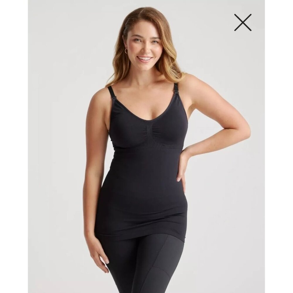 Quince Seamless Black Maternity & Nursing Tank Top Camisole 2-Pack XS